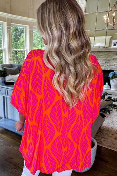 Women's Rose Tropical Leaf Print Smocked Puff Sleeve Blouse