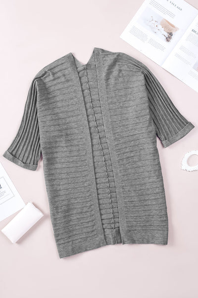 Chic Gray Ribbed Open Front Cardigan for Women - Cozy Knit Layering Essential for Stylish Fall Looks