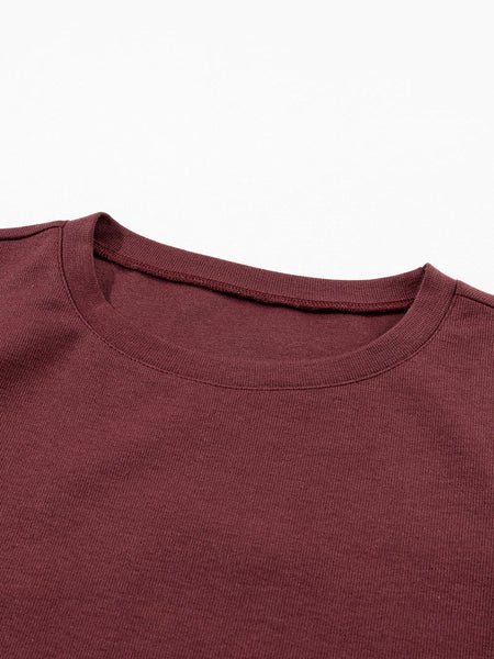 Crimson Dahlia Elegant 3/4 Sleeve Crew Neck Blouse