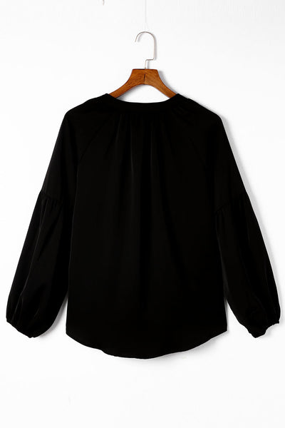 Chic Women's Black V-Neck Puff Sleeve Top Stylish & Comfortable for Effortless Casual Outfits