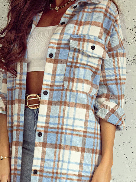Women's Detachable Hood Plaid Flannel Shacket with Pockets