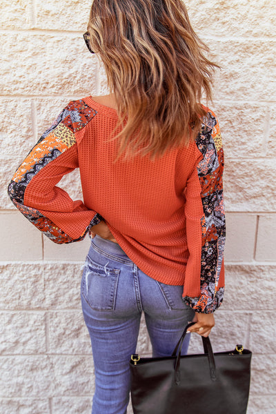 Cozy Women's Orange Eyelet Knit Pullover - Long Sleeve Thermal Top for Casual Fall Fashion