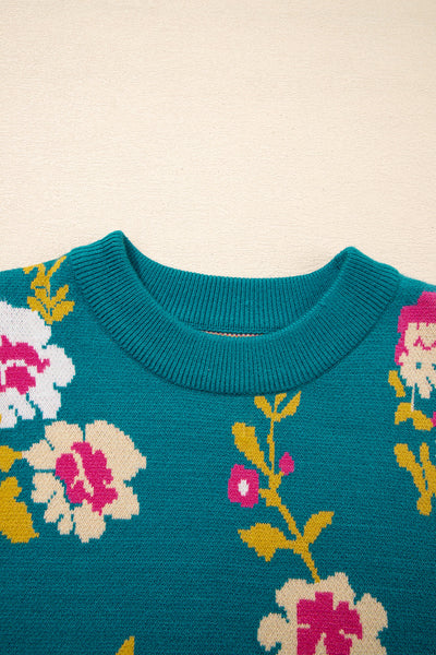 Cozy Women's Floral Knit Sweater in Soft Pastels - Stylish Fit for Casual Outings and Layering in Cool Weather