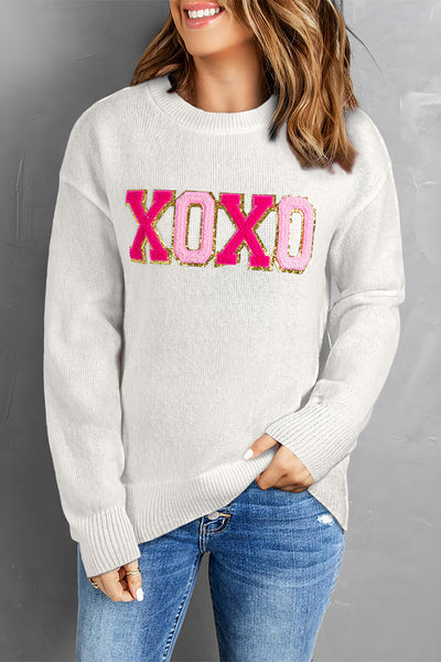 Women's Casual White Glitter Print Sweater with Round Neck - Stylish and Comfortable for Everyday Fashion