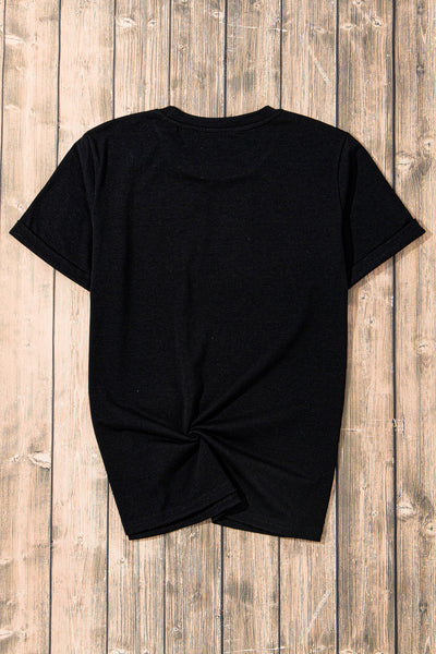 Rhinestone Embellished Baseball Graphic Tee with Round Neck