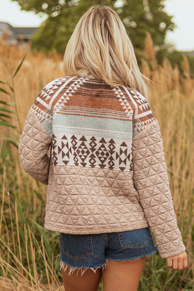 women's stylish women's earth tone aztec quilted jacket - cozy layer for fall and winter casual outings with practical styling and dependable