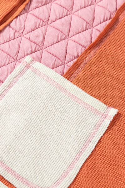 women's coral quilted hooded jacket - textured patchwork design, loose fit, easy and wearable outerwear made for easy styling and wardrobe with