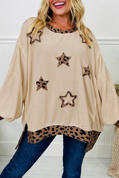 Women's Leopard Print Star Patchwork Oversized Sweatshirt