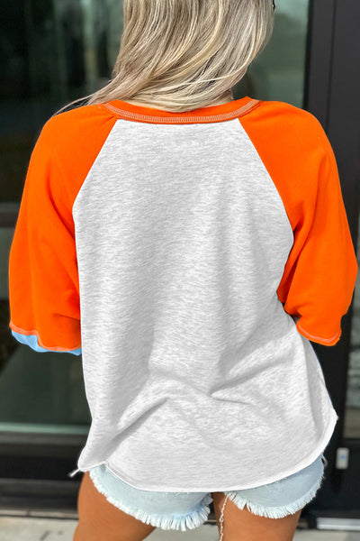 Women's Hello Pumpkin Colorblock Raglan Tee with Retro Graphic