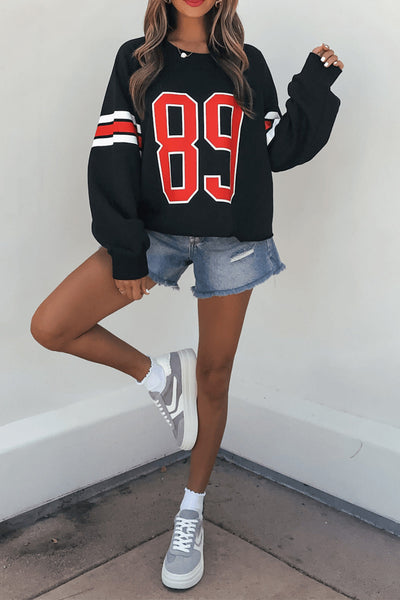 Trendy Women's Oversized Black Varsity Sweatshirt - Cozy Casual Style for Everyday and Athleisure Fashion