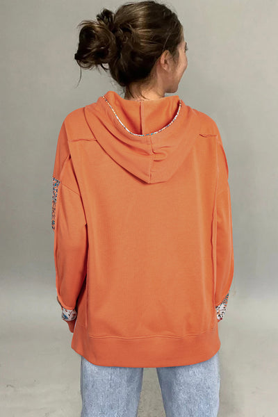 Women's Cozy Floral Patchwork Hoodie - Vibrant Casual Layering Top for Everyday Comfort and Style