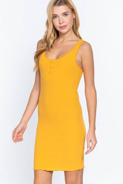 Sleeveless Double Scoop Neck Button Detail Lettuc