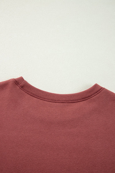 Cozy Women's Mineral Red Two-Tone Patchwork Drop Shoulder Sweatshirt - Effortless Everyday Casual Style