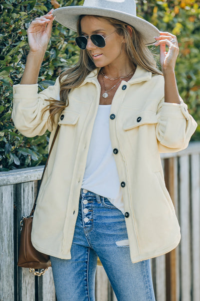 Stylish Beige Button-Up Shirt Jacket for Women - Versatile Layering Top with Turn Down Collar for All Seasons