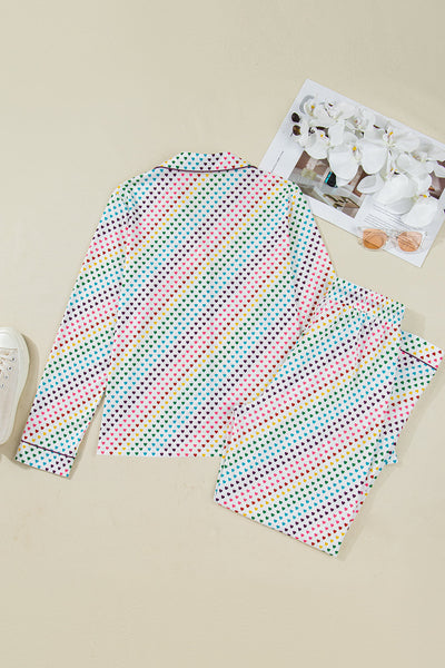 Women's Rainbow Heart Print Long Sleeve Pajama Set