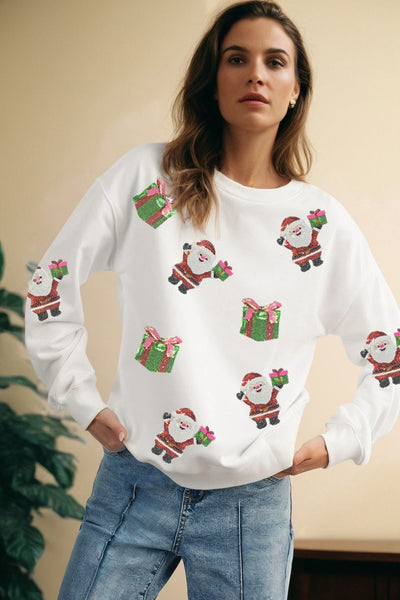 Women's Santa and Gift Sequin Embellished Christmas Sweatshirt with practical styling and dependable silhouette control.