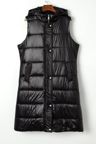 Stylish Women's Black Hooded Quilted Vest Coat - Warm Fall & Winter Layering Essential for Chic Casual Looks