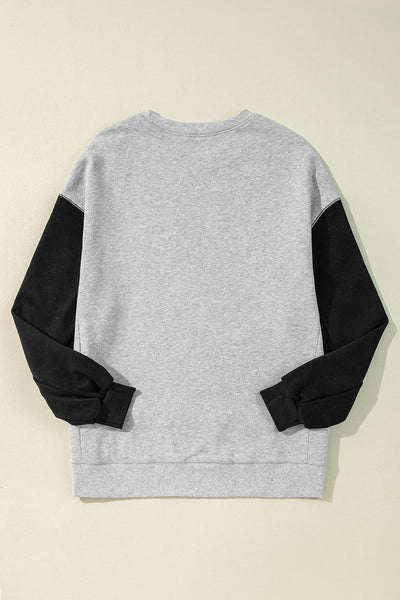 Cozy Women's Gray Two-Tone Patchwork Drop Shoulder Sweatshirt Effortless Casual Style for Everyday Comfort