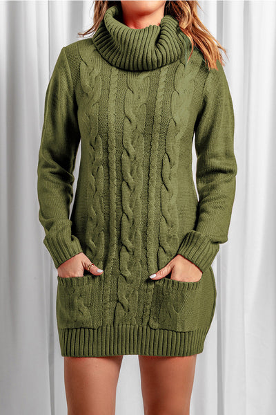Cozy Women's Cable Knit Sweater Dress in Soft Beige Chic, Comfortable Fit for Fall and Winter Fashion