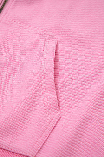 Women's Sachet Pink Ribbed Zip-Up Hooded Jacket