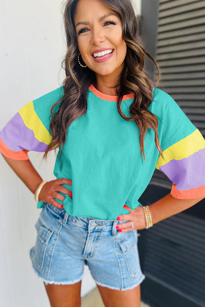 Women's Oversized Color Block Top with Stitching Detail