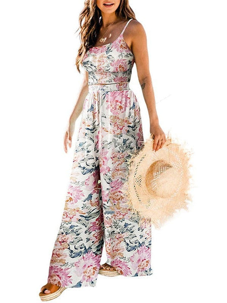 Women's Tropical Leaf Print Two-Piece Crop Top and Wide-Leg Pant Set