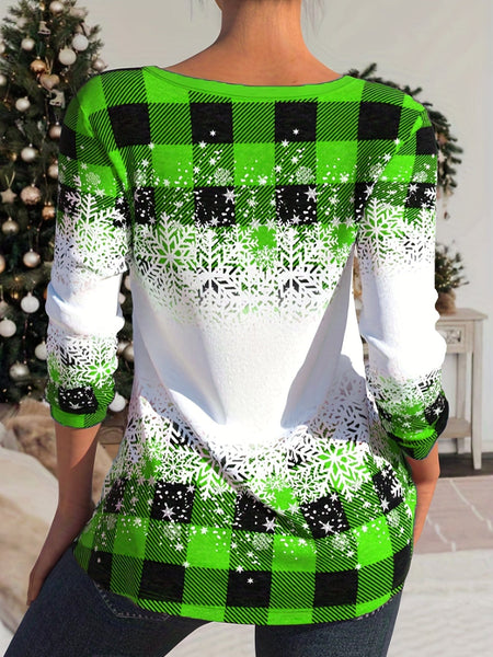 Festive Plus Size Colorblock Gingham Print V-Neck Criss Cross Top