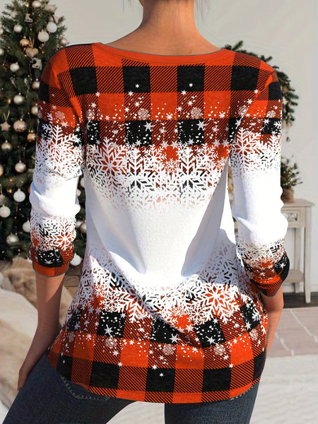 Festive Plus Size Colorblock Gingham Print V-Neck Criss Cross Top