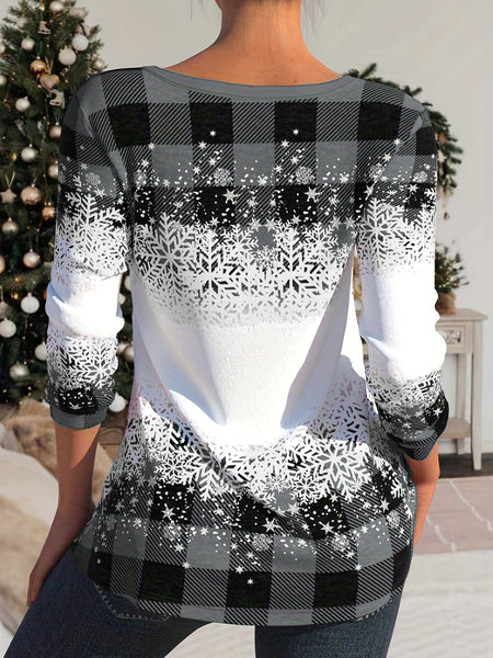 Festive Plus Size Colorblock Gingham Print V-Neck Criss Cross Top