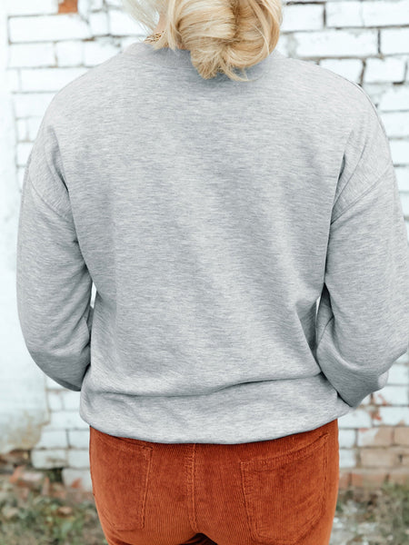 Plus Size Casual Sweatshirt, Women's Plus Cartoon Figure & Slogan Print Long Sleeve Crew Neck Slight Stretch Pullover Sweatshirt, Casual Tops For Fall & Winter, Plus Size Women's Clothing