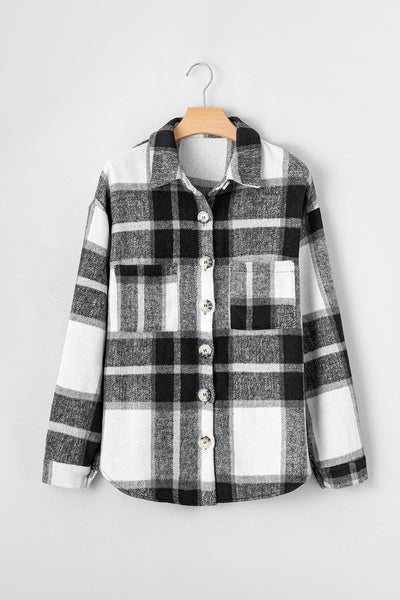 Women's Charcoal and White Plaid Button-Down Shacket