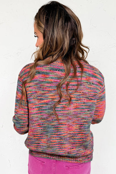 Cozy Women's Purple Space Dye Crew Neck Sweater - Stylish Knitwear for Casual Outings and Everyday Comfort