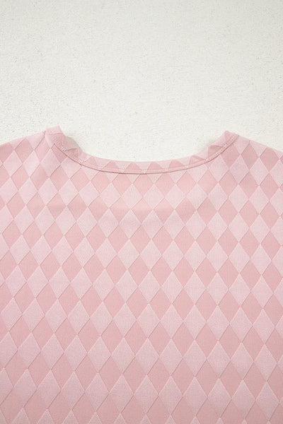 Chic Light Pink Knit Lounge Set for Women - Cozy Long Sleeve Top & Pocketed Drawstring Pants with Stylish Rhombus Design