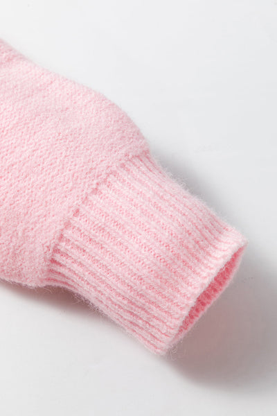 Cozy Women's Pink Knitted Sweater with Floral Design & Ribbed Edges - Perfect for Casual Outings and Everyday Style