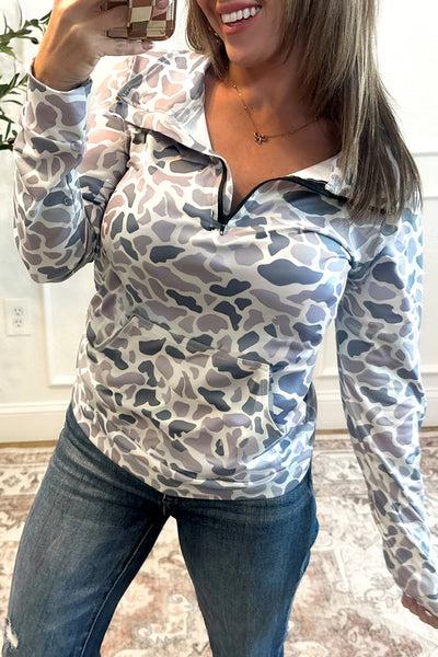 Women's Blue Abstract Camo Quarter-Zip Pullover