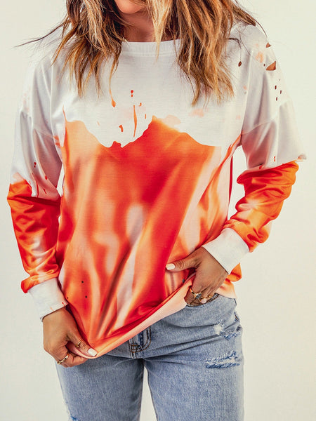 Colorful Tie-Dye Long Sleeve Hoodies with Round Neck