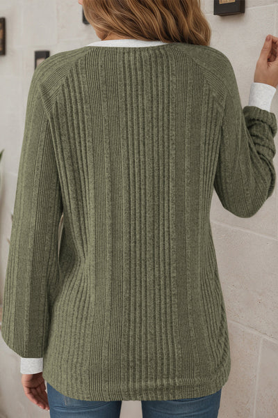 Stylish Women's Soft Cotton Ribbed Long Sleeve Top - Comfortable Everyday Wear in a Flattering Fit