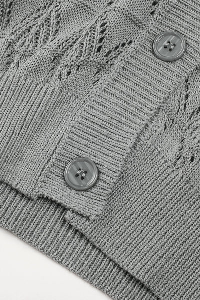 Cozy Women's Gray Crochet Cardigan Sweater - Chic Open Front Knit Layer for Stylish Fall Layering