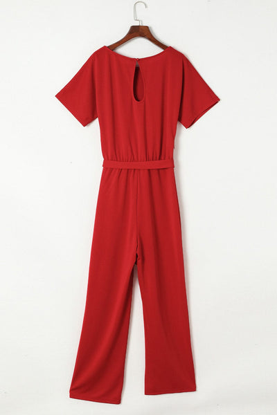 Women's Versatile Belted Casual Jumpsuit with Long Sleeves