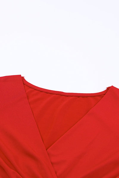 Women's Ruched V-Neck Long Sleeve Slim Maxi Dress