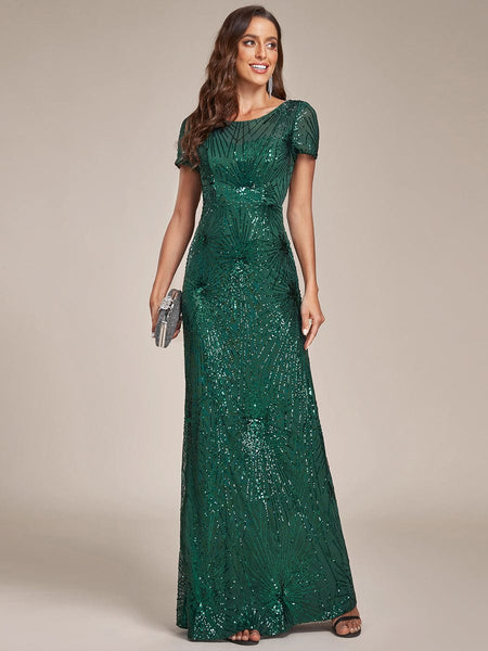 Fireworks Embroidered Sequins Backless Bodycon Evening Dress