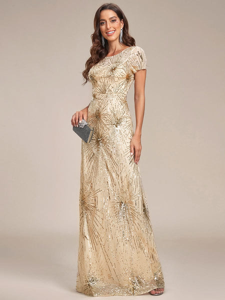 Fireworks Embroidered Sequins Backless Bodycon Evening Dress
