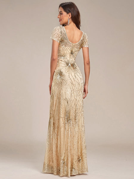 Fireworks Embroidered Sequins Backless Bodycon Evening Dress