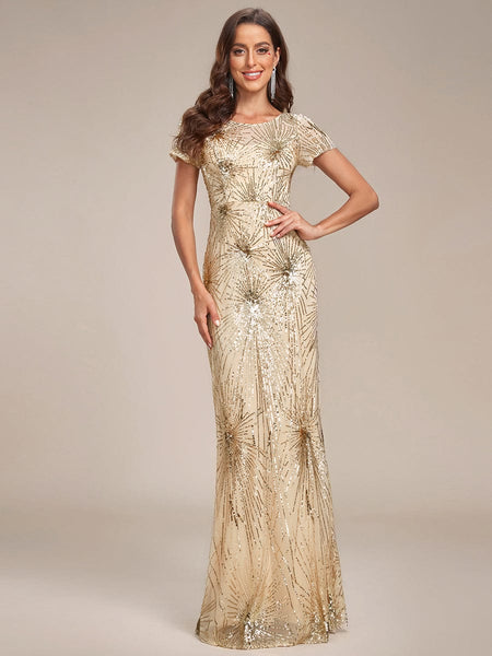 Fireworks Embroidered Sequins Backless Bodycon Evening Dress