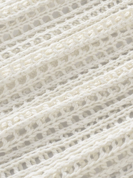 Fishnet Mesh Detail Ribbed Round Neck Short Sleeve Sweater Top