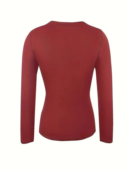 Women's Fitted Crew Neck Top with Long Sleeves and Ribbed Texture