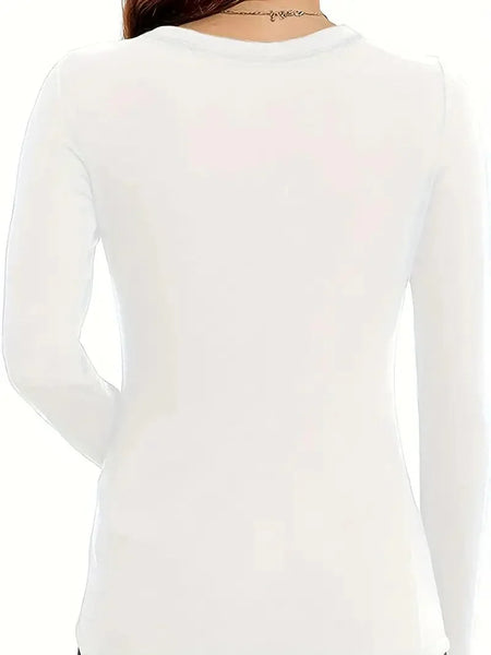 Women's Fitted Crew Neck Top with Long Sleeves and Ribbed Texture
