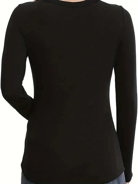 Women's Fitted Crew Neck Top with Long Sleeves and Ribbed Texture