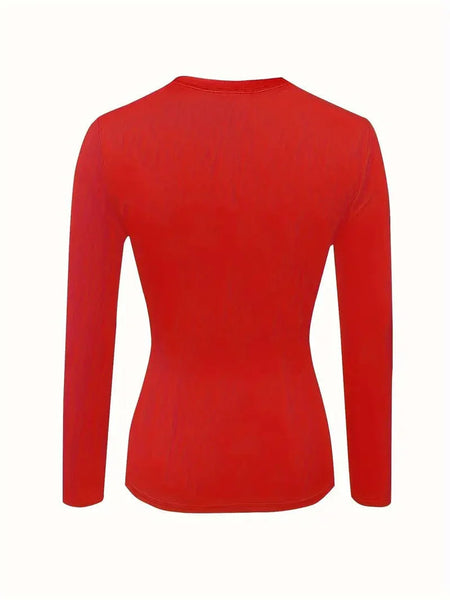 Women's Fitted Crew Neck Top with Long Sleeves and Ribbed Texture