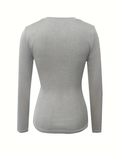 Women's Fitted Crew Neck Top with Long Sleeves and Ribbed Texture